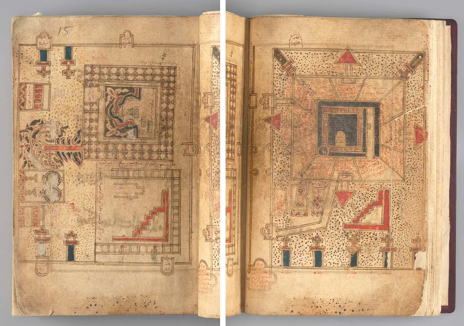 Double page depicting the Holy Sanctuaries in Mecca and Medina, from a Dala’il al-Khayrat manuscript, dated 1629-30. Probably Tunisia. The Metropolitan Museum of Art, Purchase, Friends of Islamic Art Gifts, 2017 (2017.301).